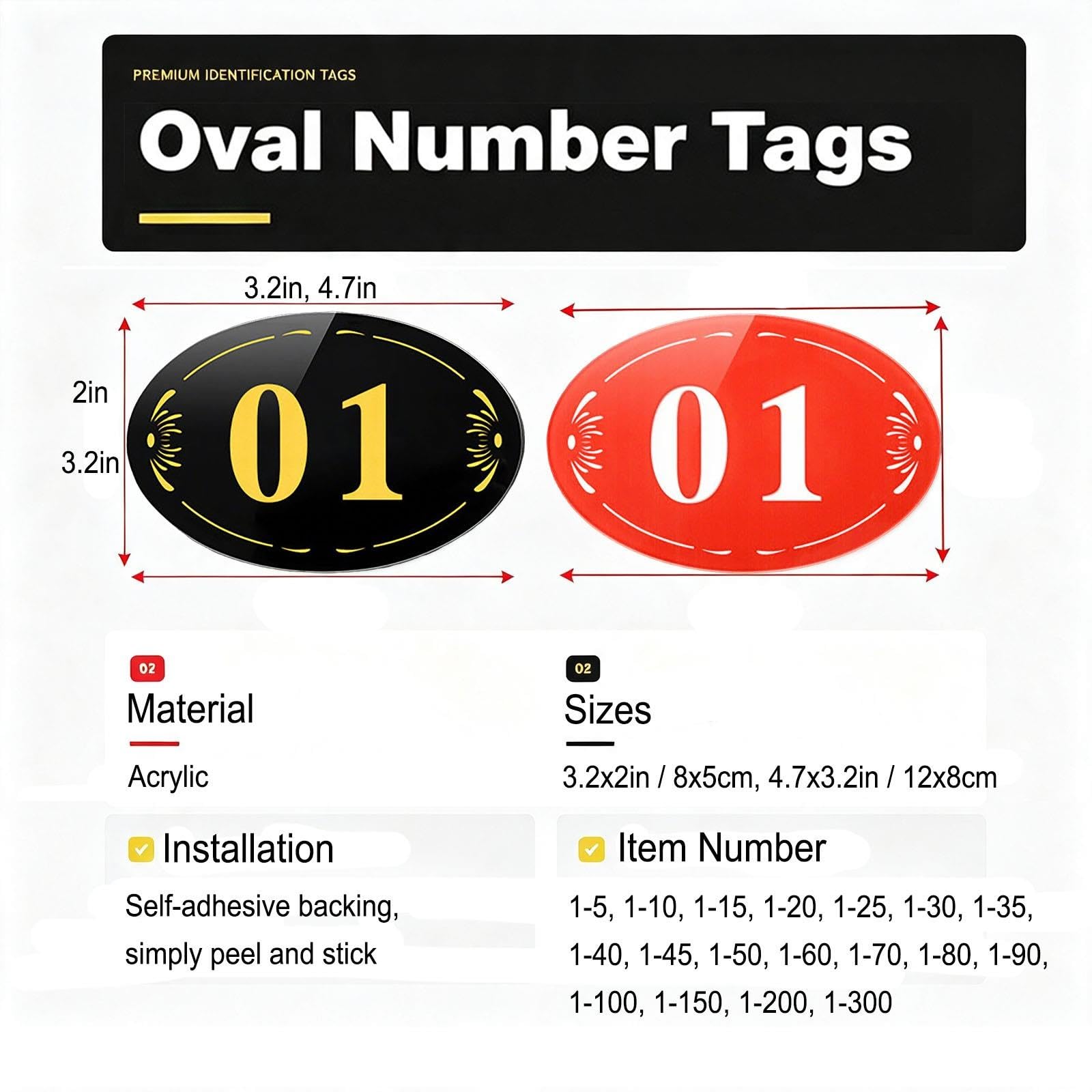 targhette portachiavi 1-5 1-100 1-300 Etichette Numeriche Ovali Con Supporto Autoadesivo, Etichetta Numerata In Acrilico Per Numero Di Posizione Cinema(Red,1-70 L 12 CM W 8 CM)