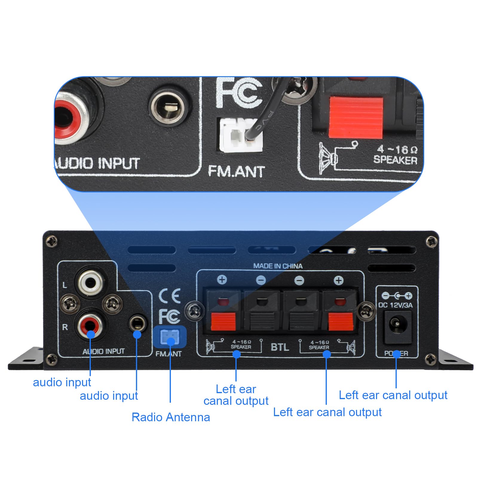 Amplificateur Hifi Bluetooth 5.0 2 Canaux 40W+40W 400W 12V 5A avec Télécommande