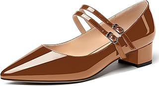 Sponsored Ad - MERRORI Women's Solid Office Buckle Patent Casual Adjustable Strap Pointed Toe Block Low Heel Pumps Shoes ...