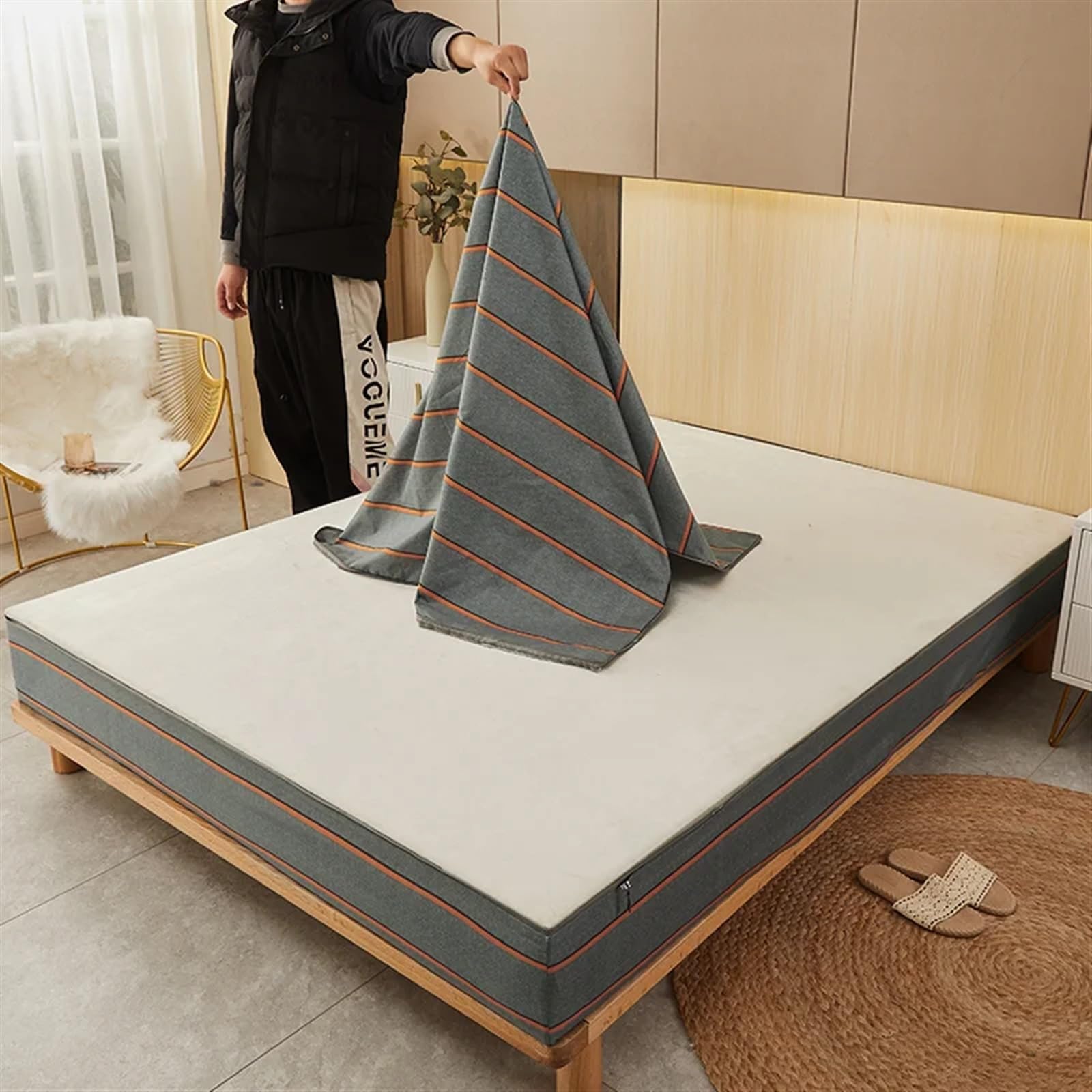 Funda Colchon Impermeable Funda de colchón impermeable estampada con cremallera, Sábana ajustable for cama todo incluido de 6 caras, Protector de colchón transpirable extraíble(Color 08,200X200X30cm 1