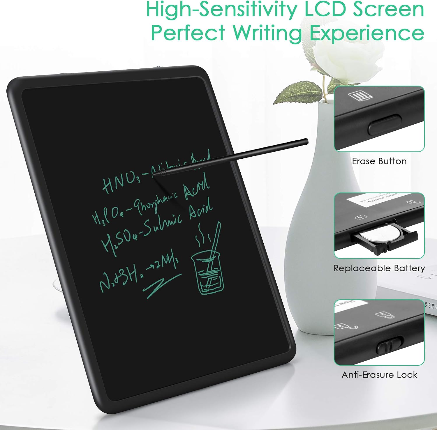 LCD Writing Tablet, 11-Inch Reusable Electronic Digital Drawing Board Doodle Pad With Large Screen, Smart Stylus, Full Erase Mode for Office, Home, School & More