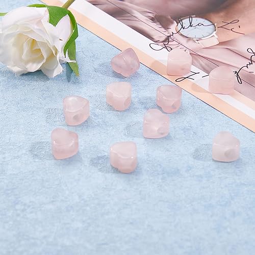 Miniatura 5 de LiQunSweet 10 cuentas de corazón europeo de cuarzo rosa natural con agujero grande, cuentas sueltas pulidas para manualidades, pulseras, collares,