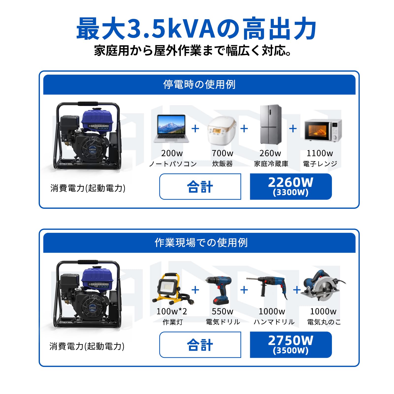 Amazon | インバーター発電機 Gaidoh 最大出力3.5kVA 高性能 静音 50Hz