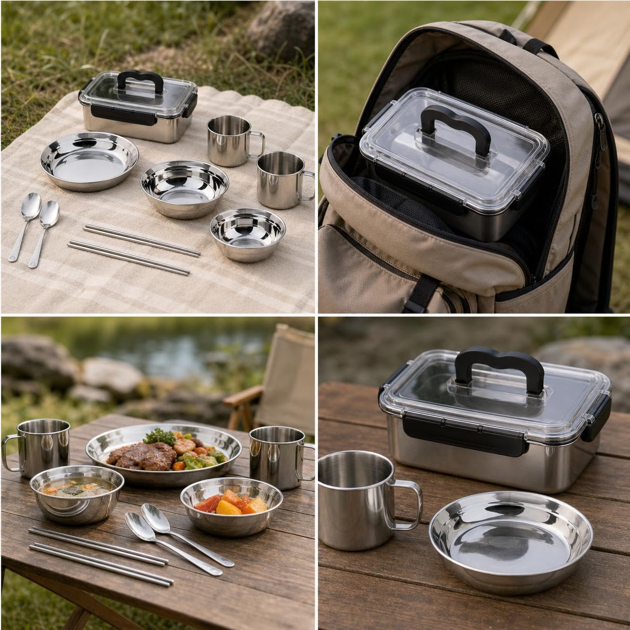 Service table camping inox réutilisable, Métalliques, Set Table Pique-nique, Aventures, Pour