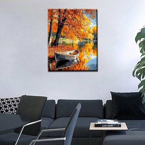 Miniatura 2 de Pintura enmarcada con árbol tropical de otoño por números para adultos, niños, principiantes, kit de pintura de bosque de montaña, 16 x 20 pulgadas,