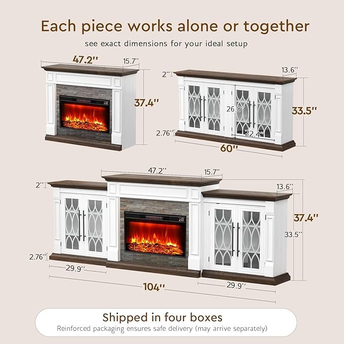 Mueble TV con Chimenea Eléctrica LGHM 104", 3 en 1, para TV hasta 100" miniatura 3