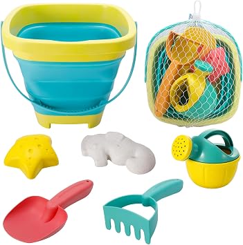 Kids Beach Toys Foldable Beach Bucket and Spade Set with Molds Watering Can
