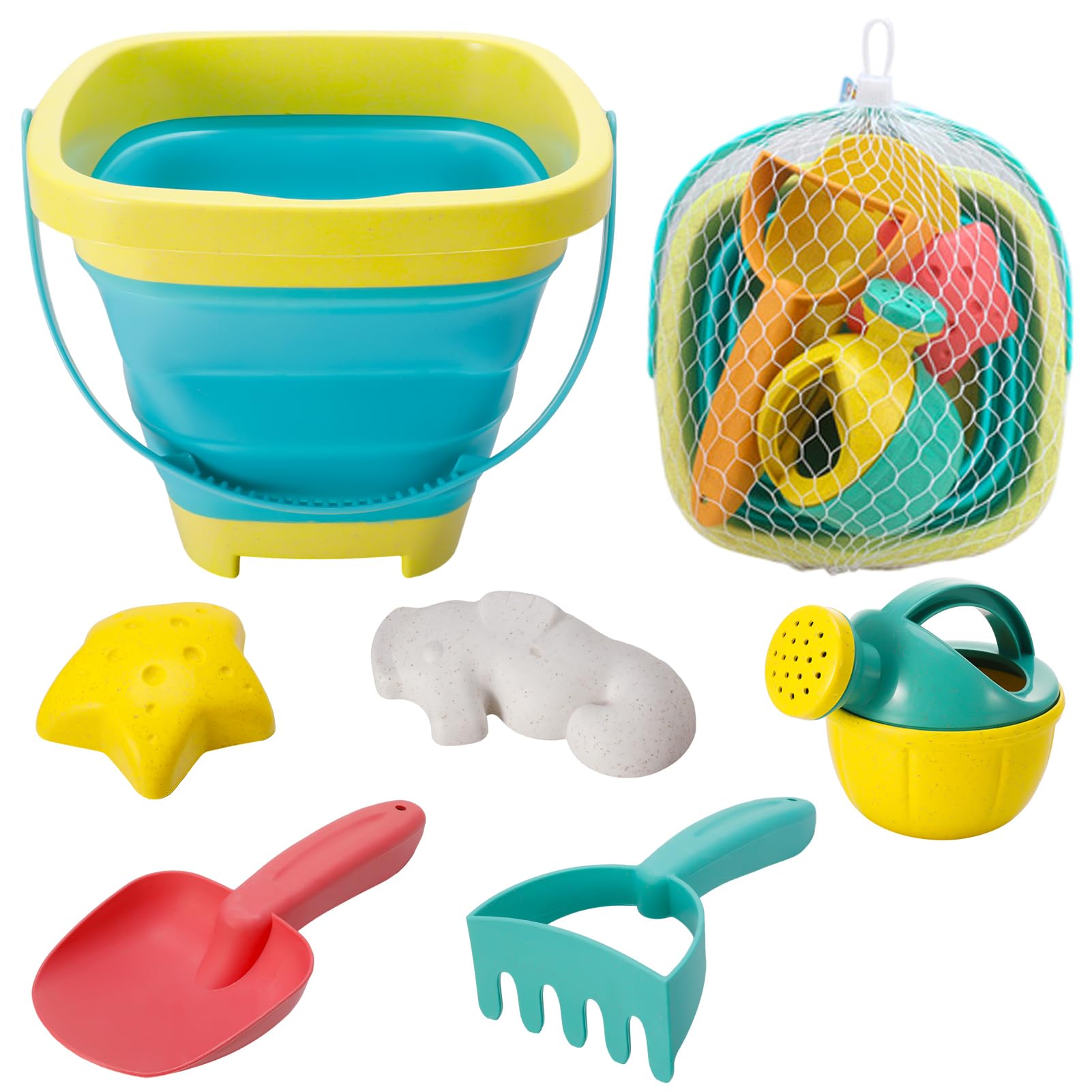 Fanshiontide Juguetes de Playa para Niños - 6 Piezas Juguetes de Arena de Playa, Cubos de Playa Juegos de Verano para Niños, Juego de Juguetes con Moldes de Arena, Cubo Plegable