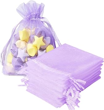 FACATH Premium Sheer Organza Bags Purple Wedding Favor Bags with Drawstring