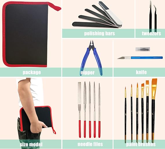 Model Tools Kit 20 in 1 Adults Hobby Building Tools Set Basic Tools with Nippers Tweezers Needle Files Polishing Bars for Car Airplane Model Building Repairing and Fixing