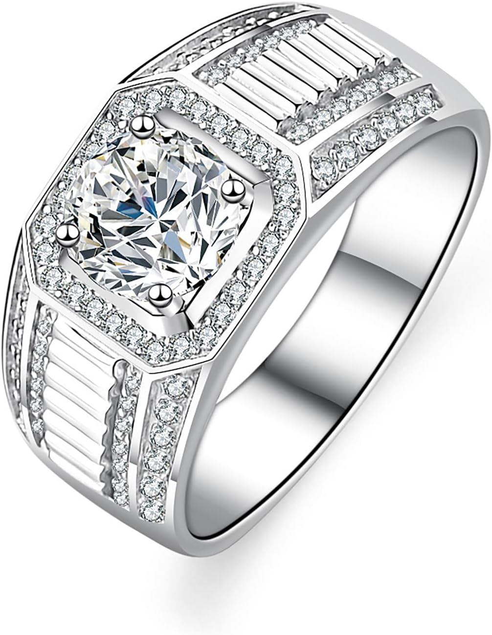 Personalized 14K Gold Men's Wedding Rings in Platinum - 1Ct Ideal Cut Diamond Ring, Custom Engraved D Color VVS1 Clarity - Ideal for Engagement and Anniversary