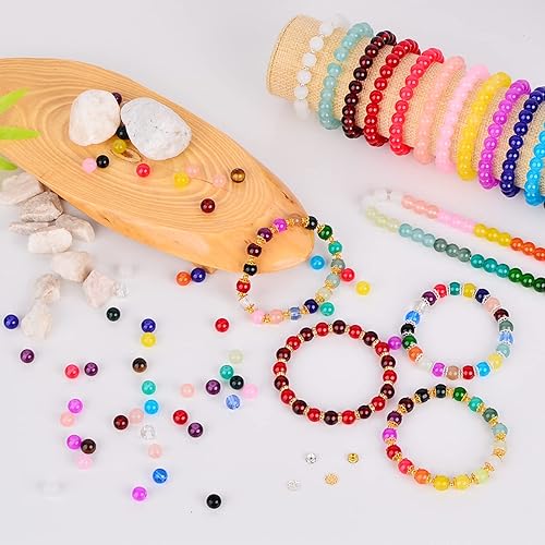 Miniatura 3 de Mizivn 700 cuentas de vidrio para hacer pulseras y joyas, juego de pulseras de cuentas de piedras preciosas de cristal de 28 colores de 0.315