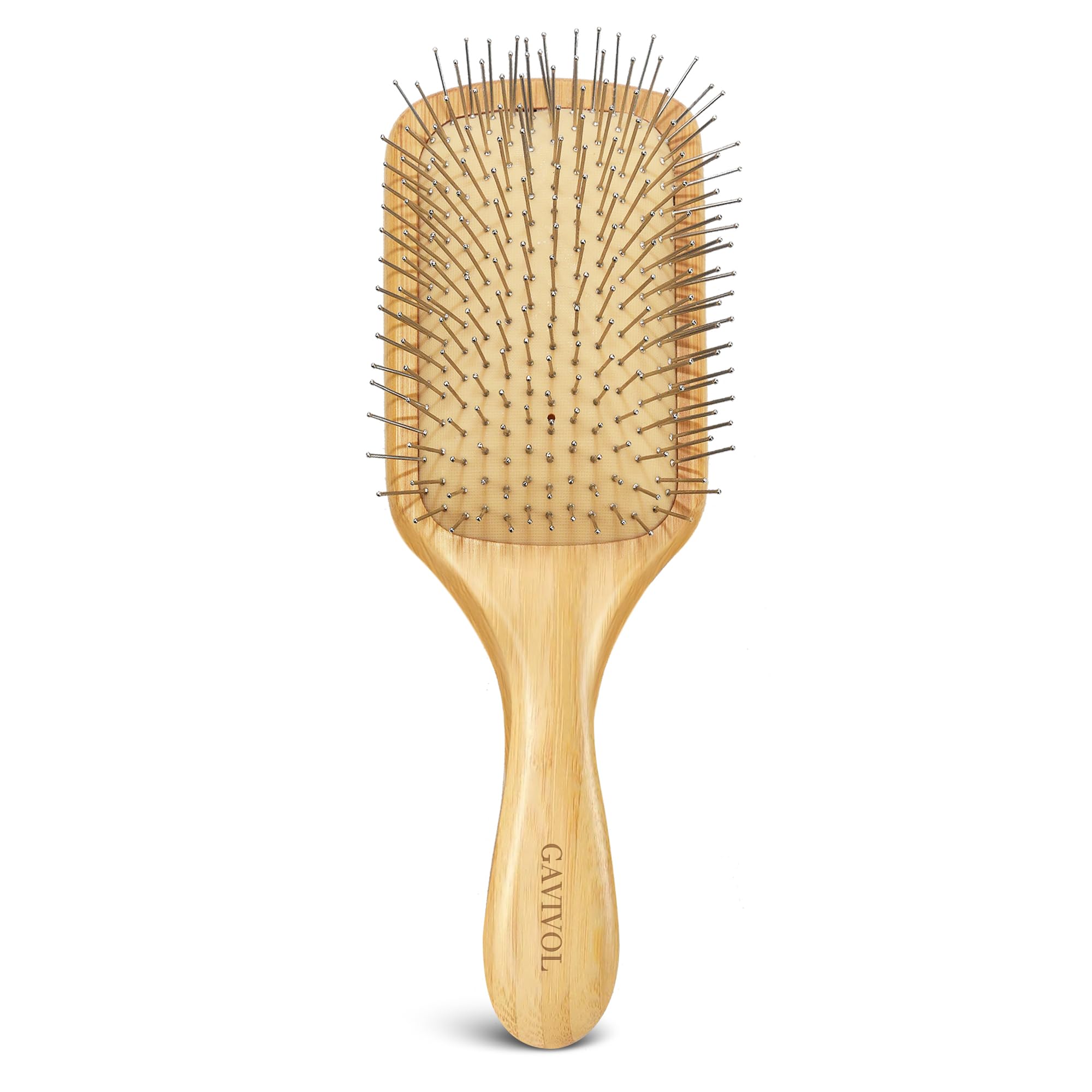 GAVIVOL Bamboo Hair Brush for Men & Women – Natural Scalp Massager with Steel Bristles, Promotes Hair Growth, Anti-Static & Travel-Friendly, Wet Brush