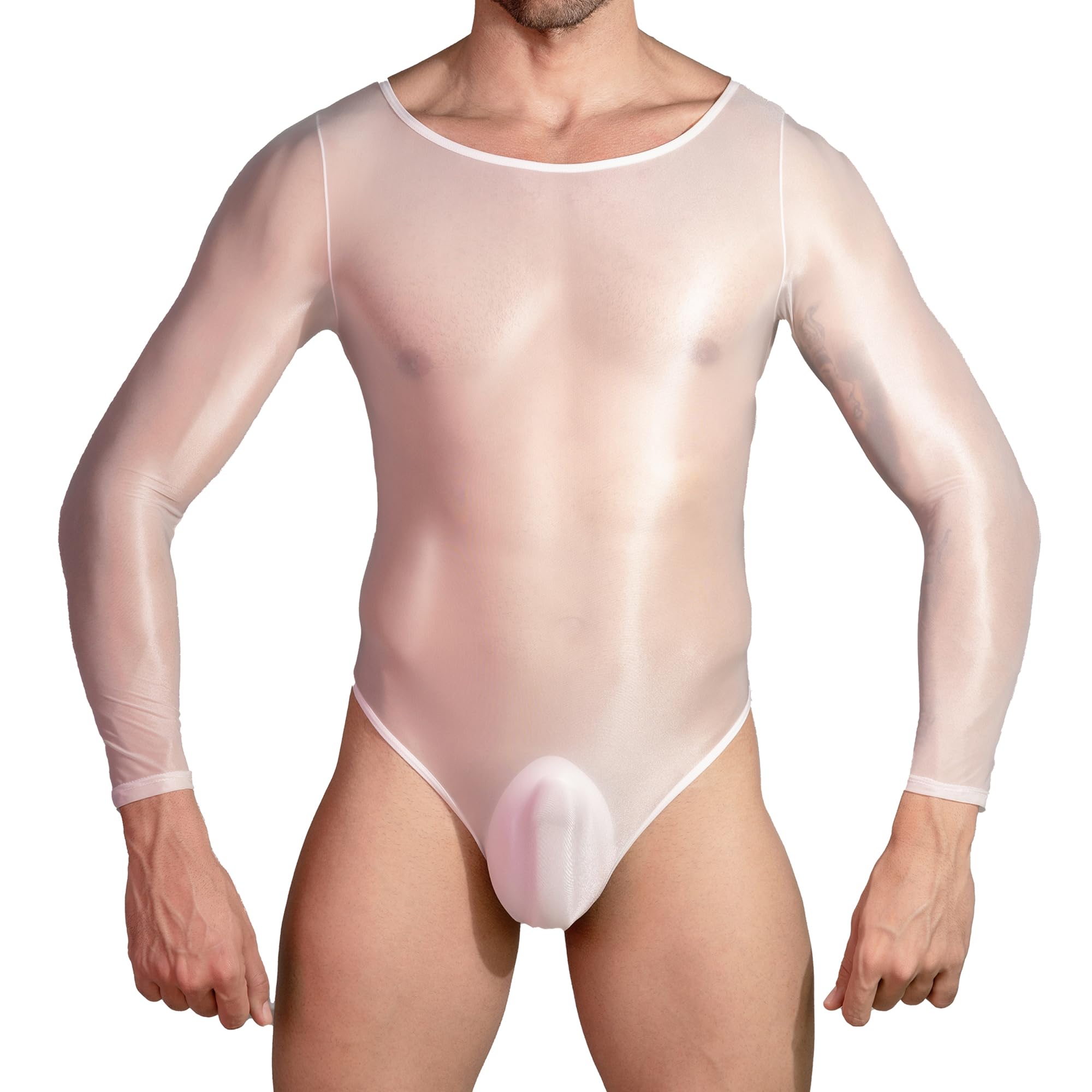 YOOBNG Men's Sheer Mesh Bodysuit Leotard Long Sleeves Wrestling Singlet Fitness Undershirt One Piece Romper