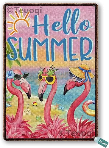 Letrero retro de aluminio de metal de hojalata para decoración de Pascua, letrero de hojalata de verano, flamenco, decoración de temporada, Día de