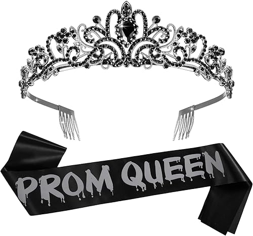 Vista 14 de Lyrow 2 Pcs Prom Crowns and Sashes Corpse Cosplay Set Spooky Queen Zombie Set Headwear for Party