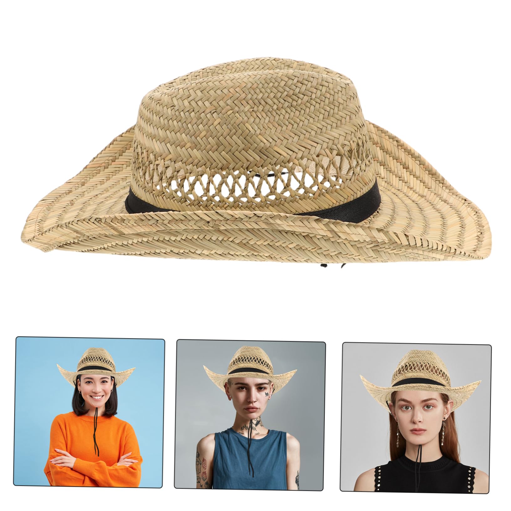 minkissy Sombrero de Verano para Hombre de Paja Beige ala Ancha, Diseño Tejido a Mano, Protección Solar Integral y Decoracion Verano para Pesca y Camping