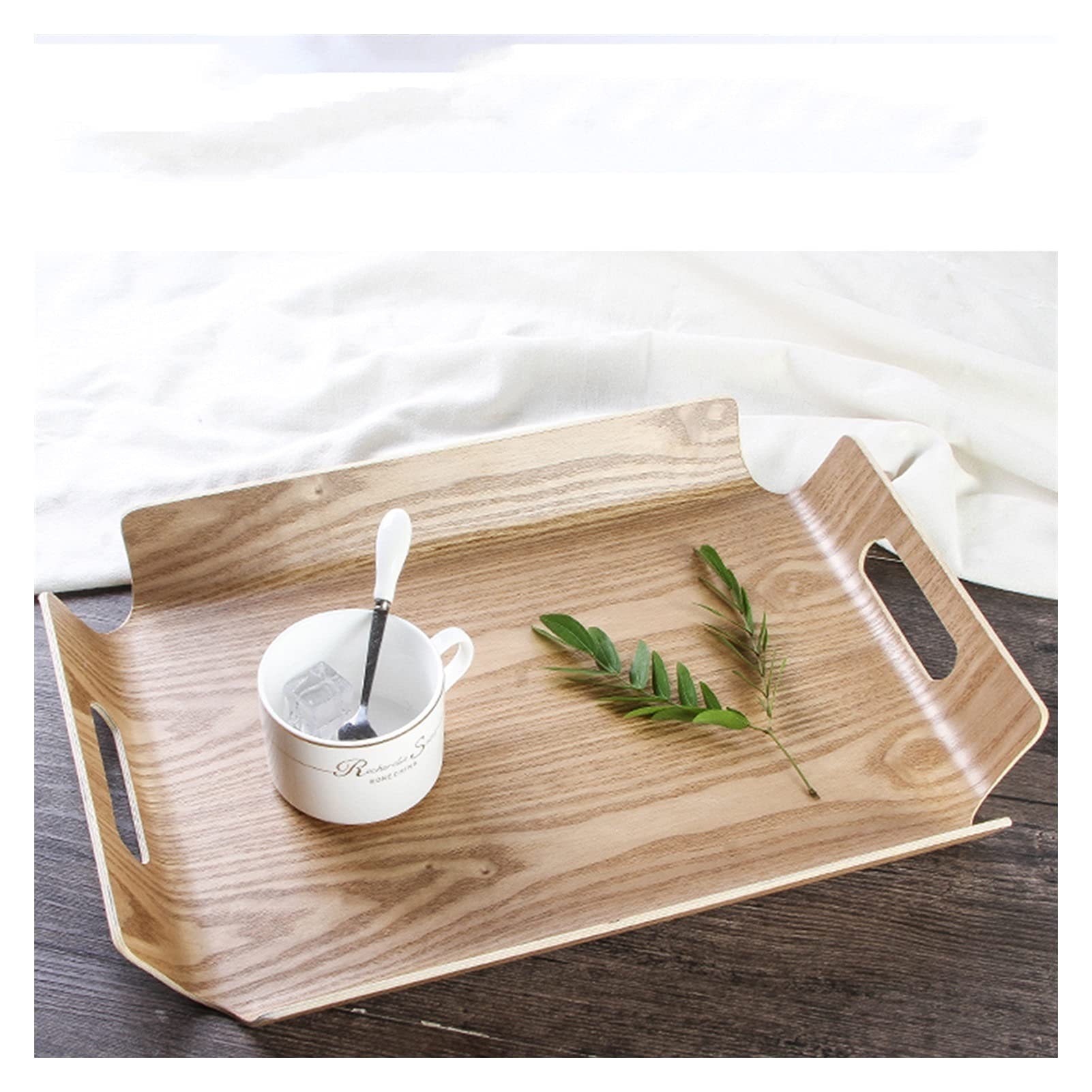 Bandeja Bandeja de servir y plato, placa de porción curvada de madera rectangular con bandeja de bocadillos de mango, bandeja de desayuno, decoración con estilo de granja con estilo. Bandejas para Ser
