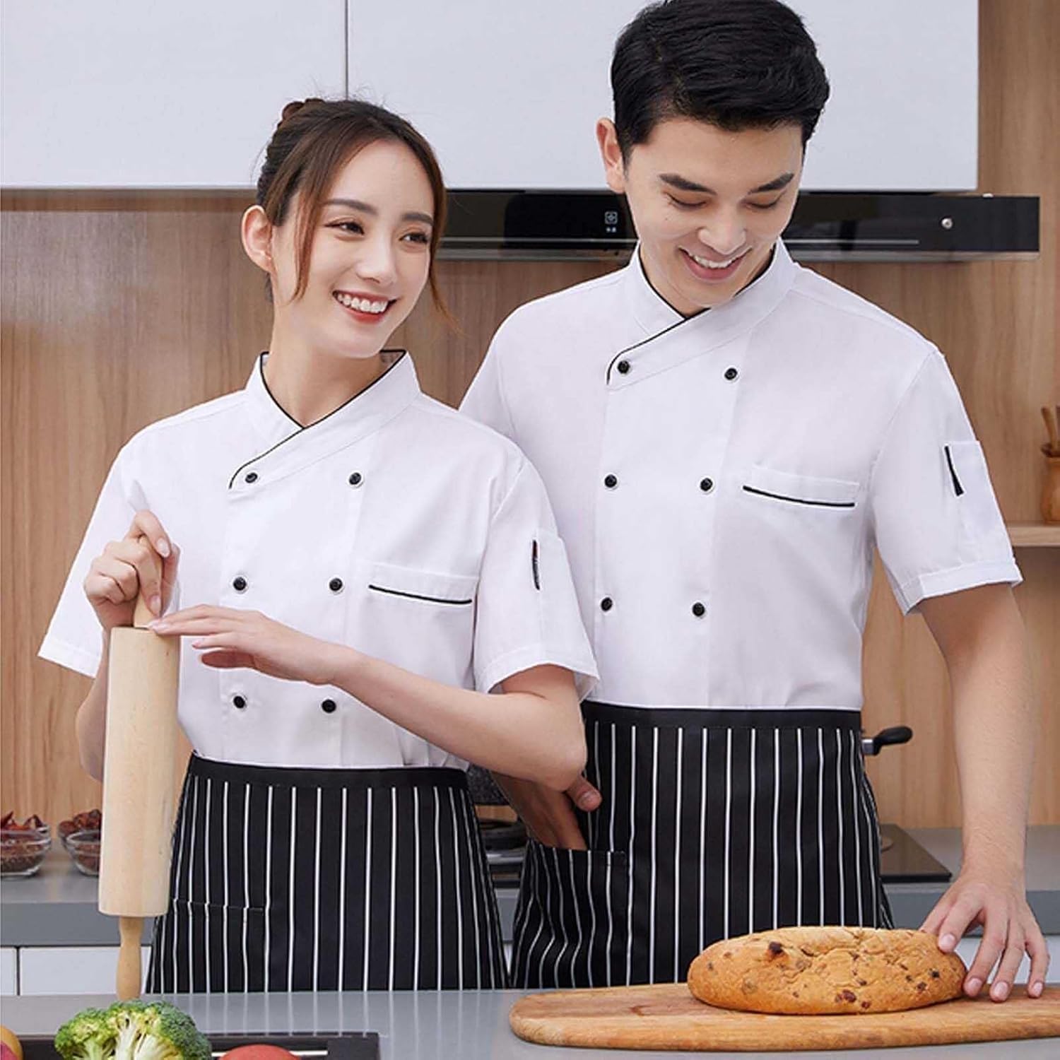 Uniforme da cucina estiva, giacca unisex da chef da lavoro, tessuti traspiranti uniformi cameriere