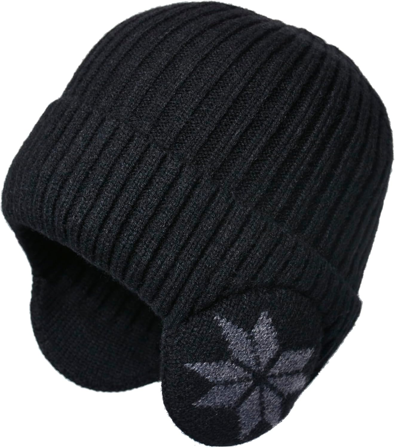 Malaxlx Knit Beanie Hat with Earflaps – Winter Warm Thick Fleece Lined Ski Skull Cap for Men Women