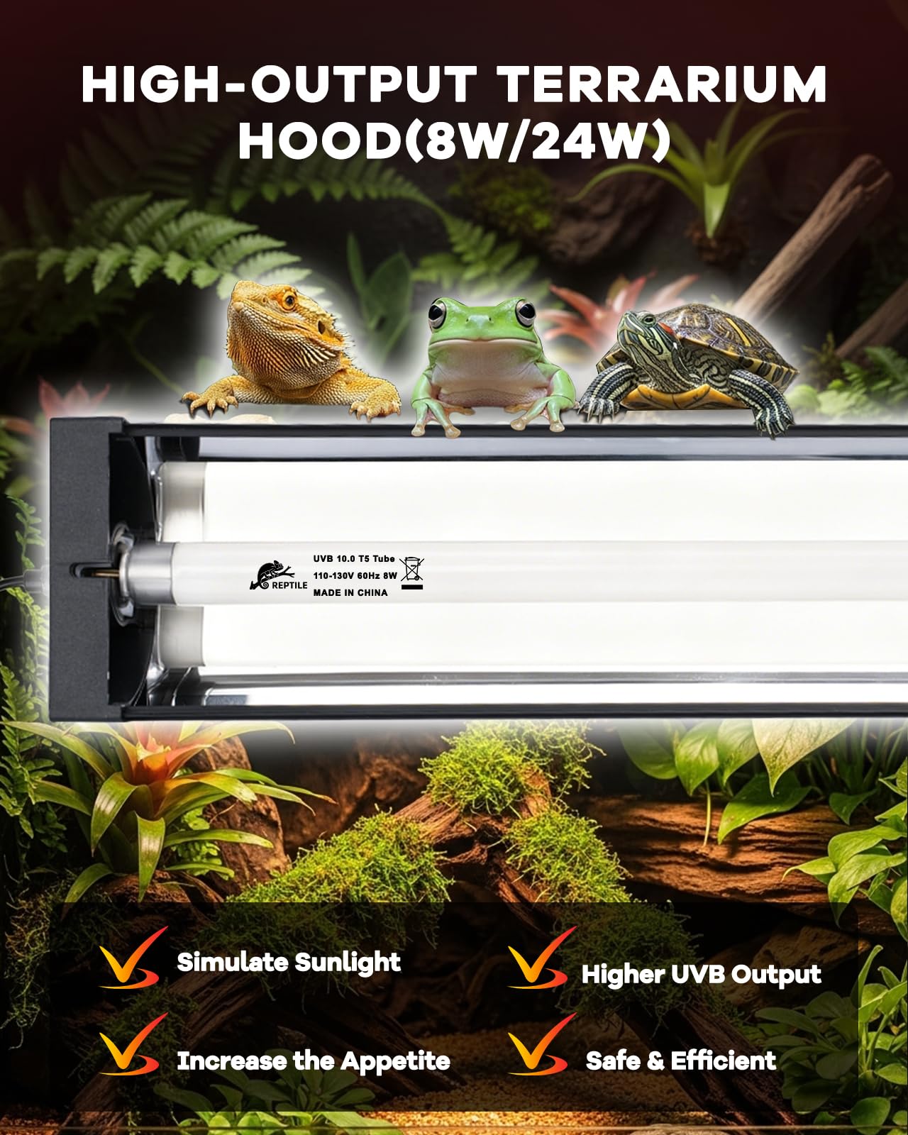 Haceryc UVB Light for Reptile 8W, T5 UVB Reptile Light Fixture HO Combo Kit with Test Sensor Cards, 12" High Output Reptiles Light Bar UVA UVB Desert Lamp for Turtle Lizard Bearded Dragon Tank - image 3