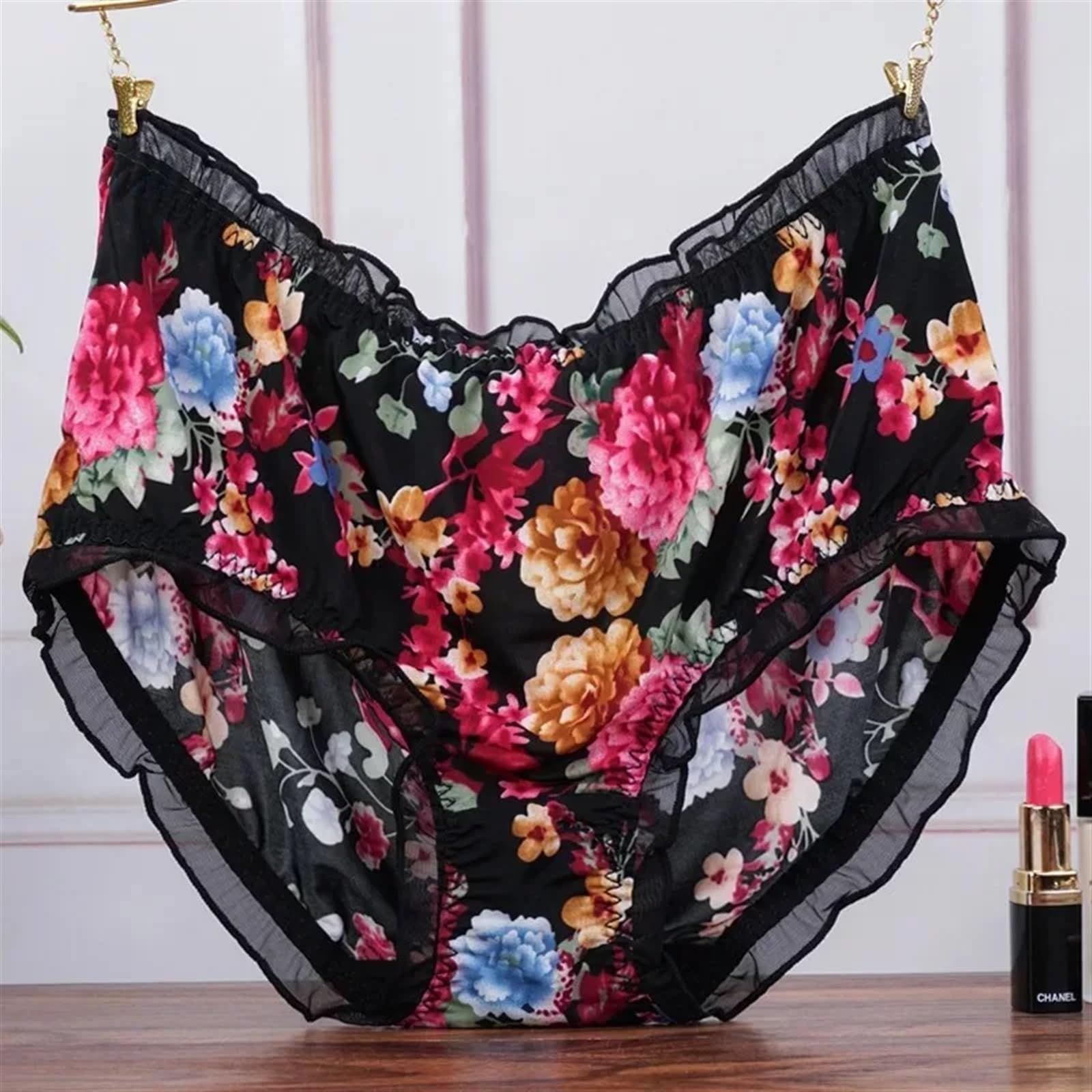 Majtki po kolana 3 szt./partia duży rozmiar średni stan damskie majtki moda nadruk majtki bielizna damska seksowna koronka falbany bezszwowe elastyczne majtki bielizna(H 1pc,XXX-Large)