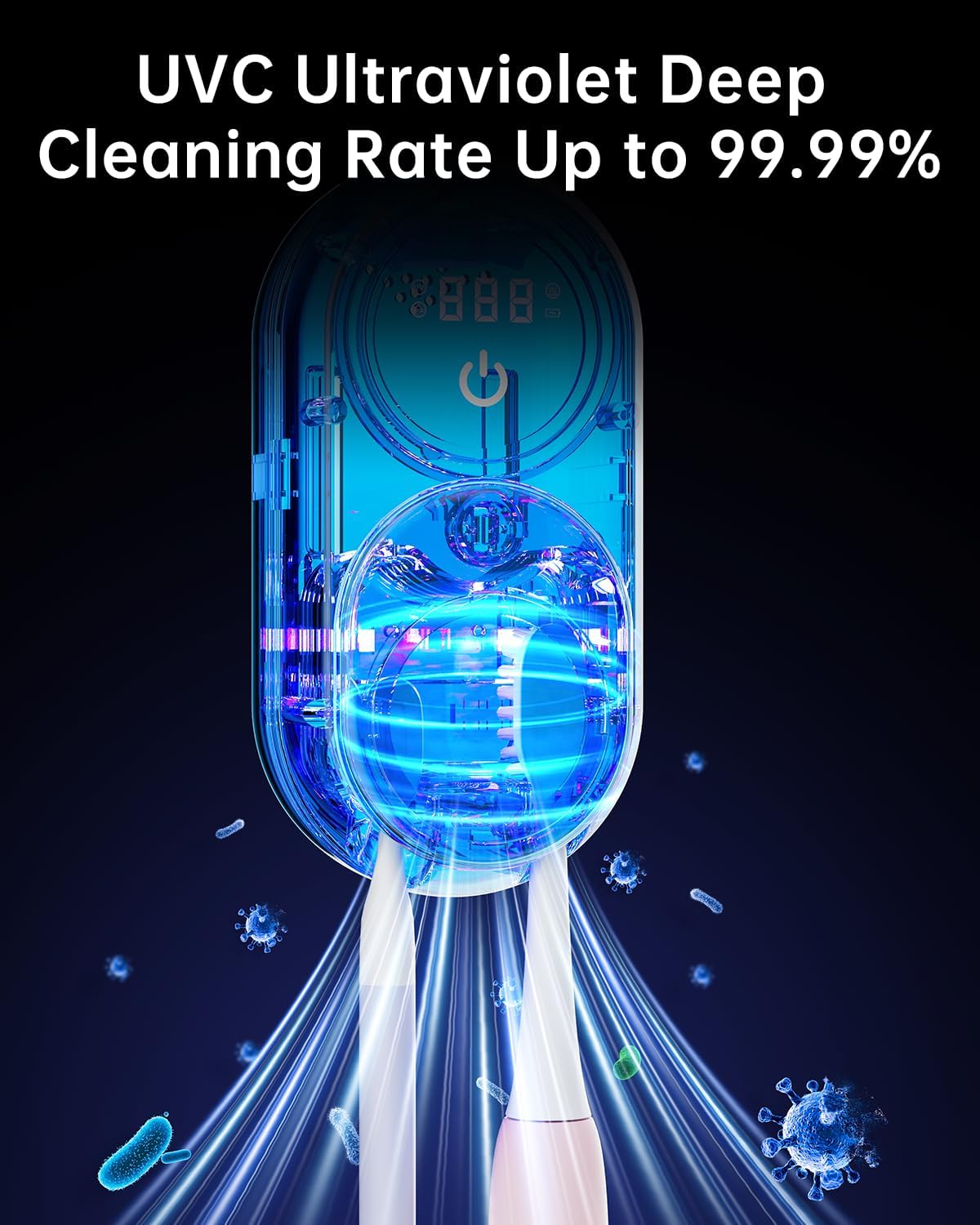 Toothbrush Holder & Toothbrush Cleaner, UV Toothbrush Sanitizer and Holder 2 Slots, Cleaning and Fan & Heat Drying, LED Smart Screen, Wall Mounted Tooth Brush Holder for Bathrooms (Black) - Image 3