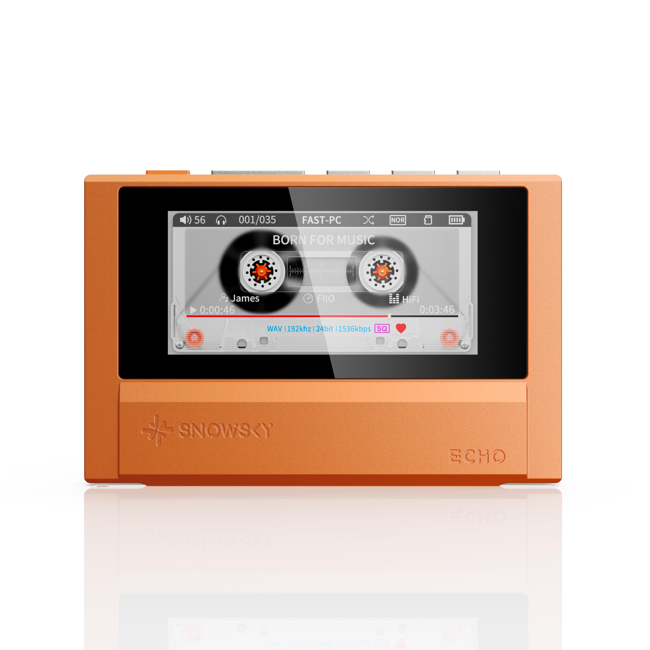 FiiO Echo 4G Hi-Res Digital Audio Player, Dual DAC Bluetooth Music Player, 4.4mm Balanced Output, Color Screen, Portable DAP (Orange 4G)