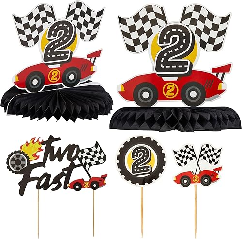 Miniatura 6 de BLUE PANDA - 51 piezas de decoración de cumpleaños con temática de auto rápido, suministros de fiesta, incluyendo pancarta, decoración de pasteles,