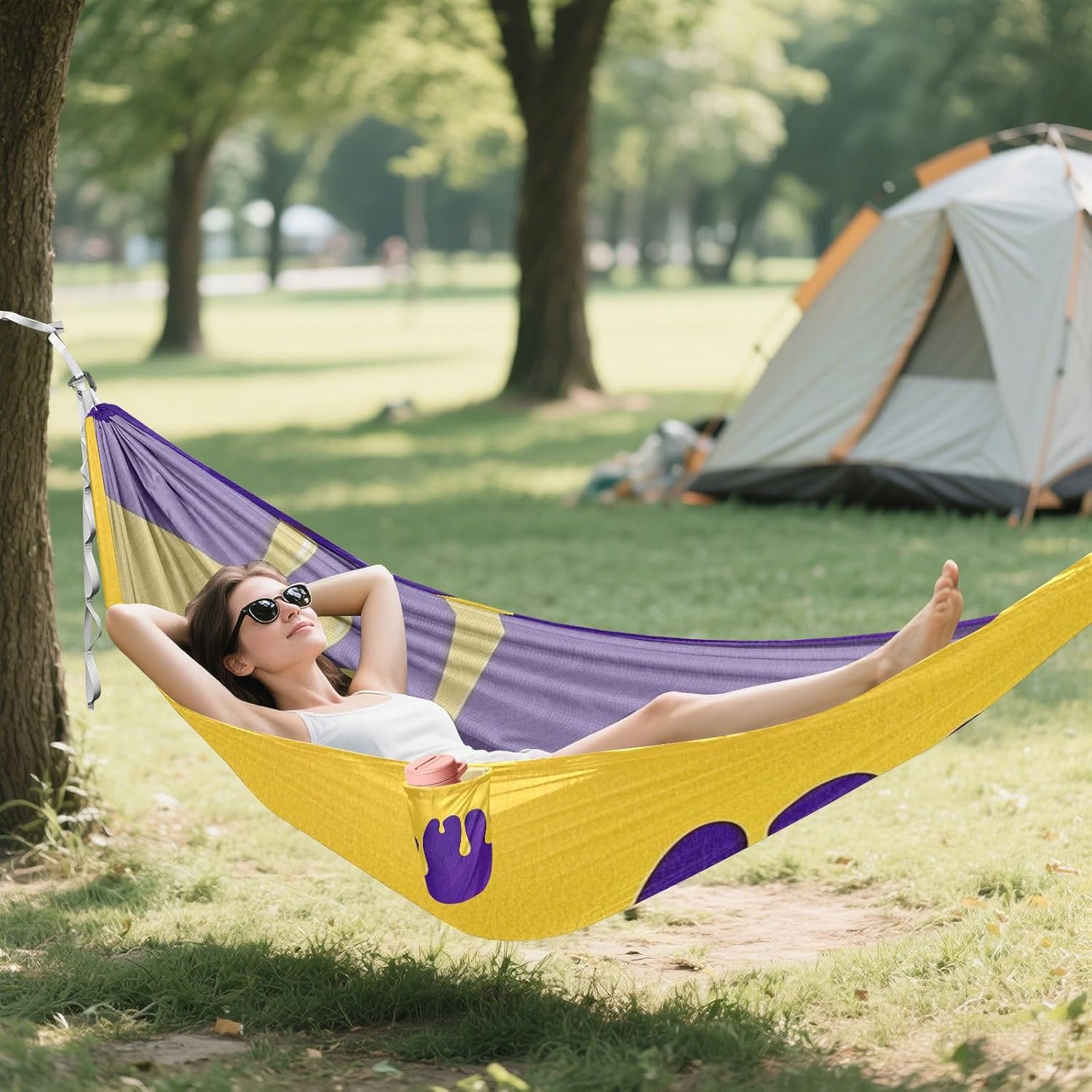 Flowing Pigment Yellow Purple Art Outdoor Hammocks Portable Hammock for Camping & Hiking Essential