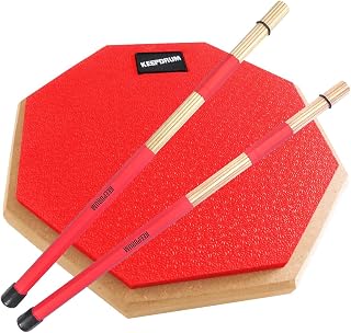 keepdrum DPRD Practice Pad Drum Pad 8" Rot + SV1 Rods 19 Stäbe Drumsticks