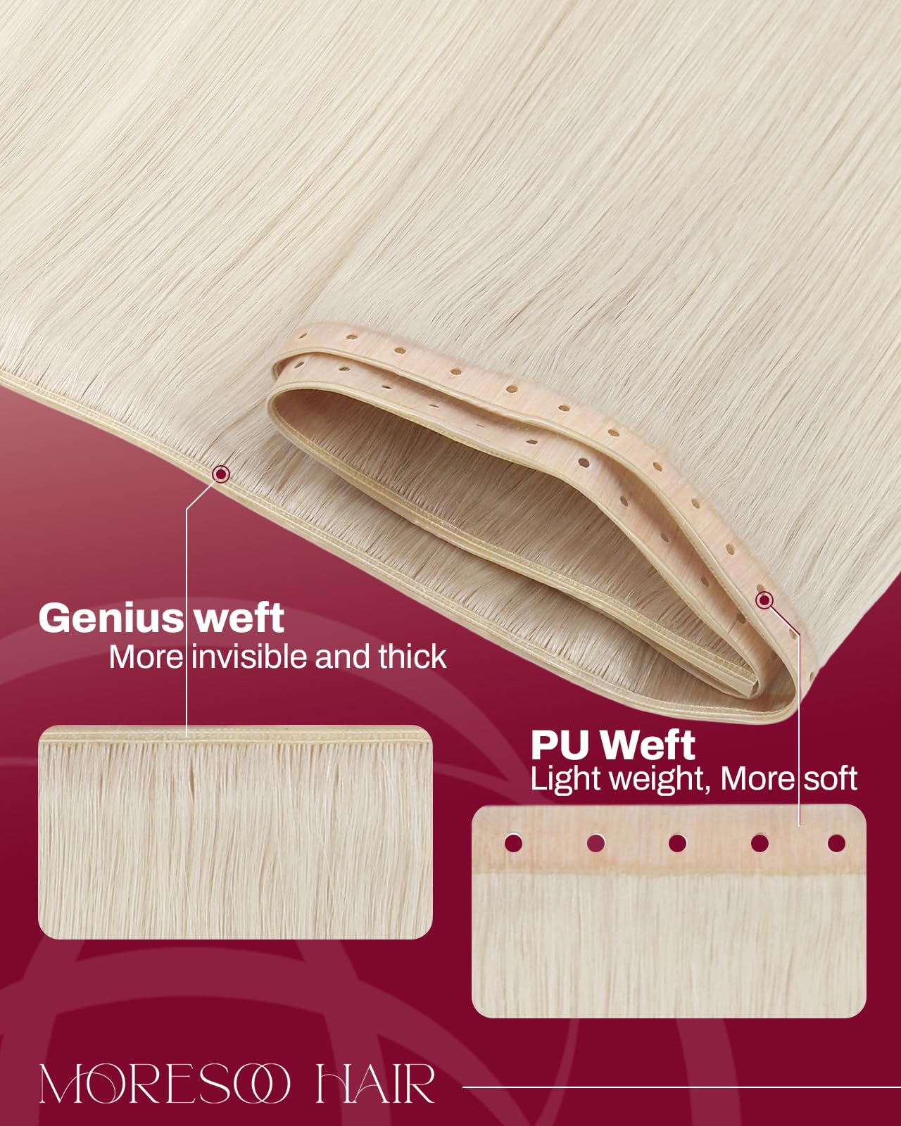 Moresoo Weft Hair Extensions Real Human Hair Medium Brown Highlighted Platinum Blonde Sew in Human Hair Extensions Brown to Blonde Full Head Remy Straight 18 Inch 100g/Pack #P6/60 — view 210