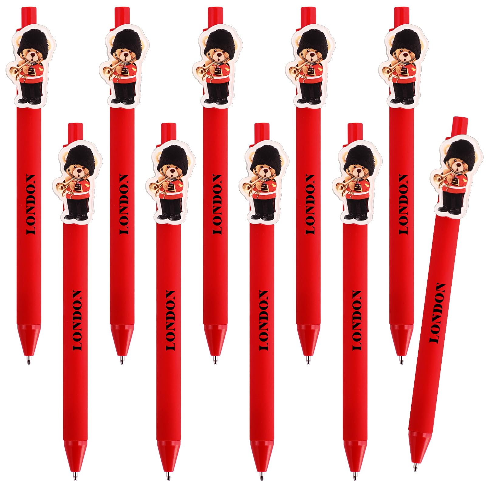 Sayglossy 10 Pcs London Souvenirs Gift Pens British Gifts Bulk London Ballpoint Pens with Guardsman Bear Clip Retractable Black Ink UK Souvenirs for Office Classroom Supplies