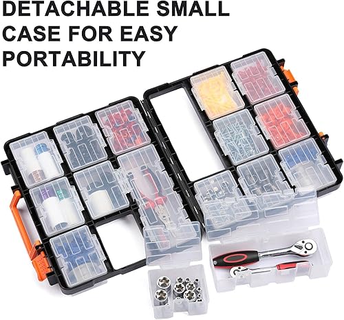 Miniatura 7 de Mayouko Caja organizadora de herramientas desmontable de 16 compartimentos, caja organizadora de hardware con secciones extraíbles, estuche de