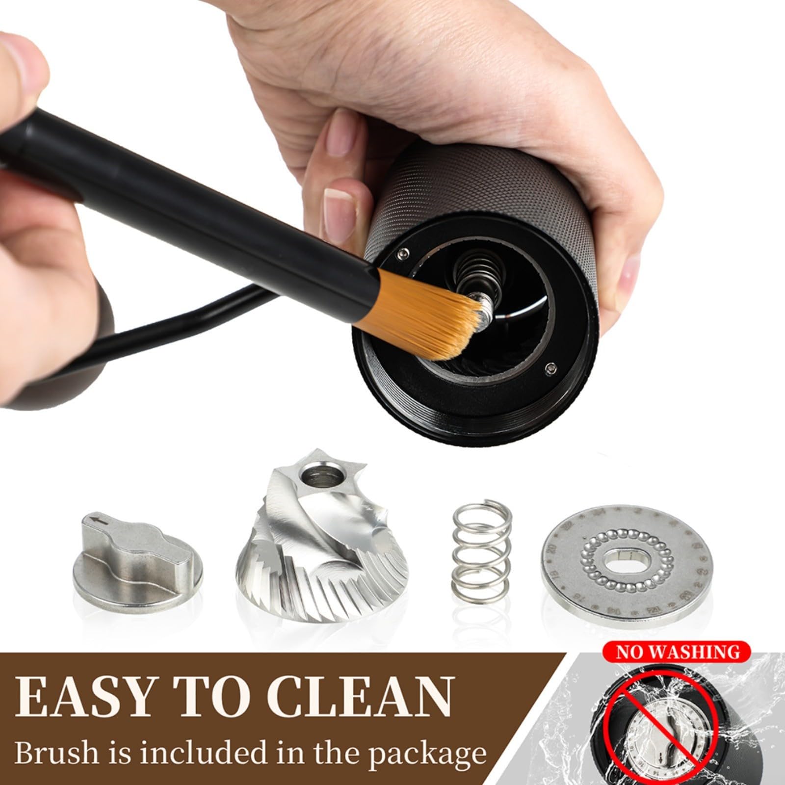 Molinillo de café manual, rebabas cónicas de acero inoxidable, olla de aleación de aluminio, mango de madera, molinillo de mano portátil para camping, senderismo, viajes, negro