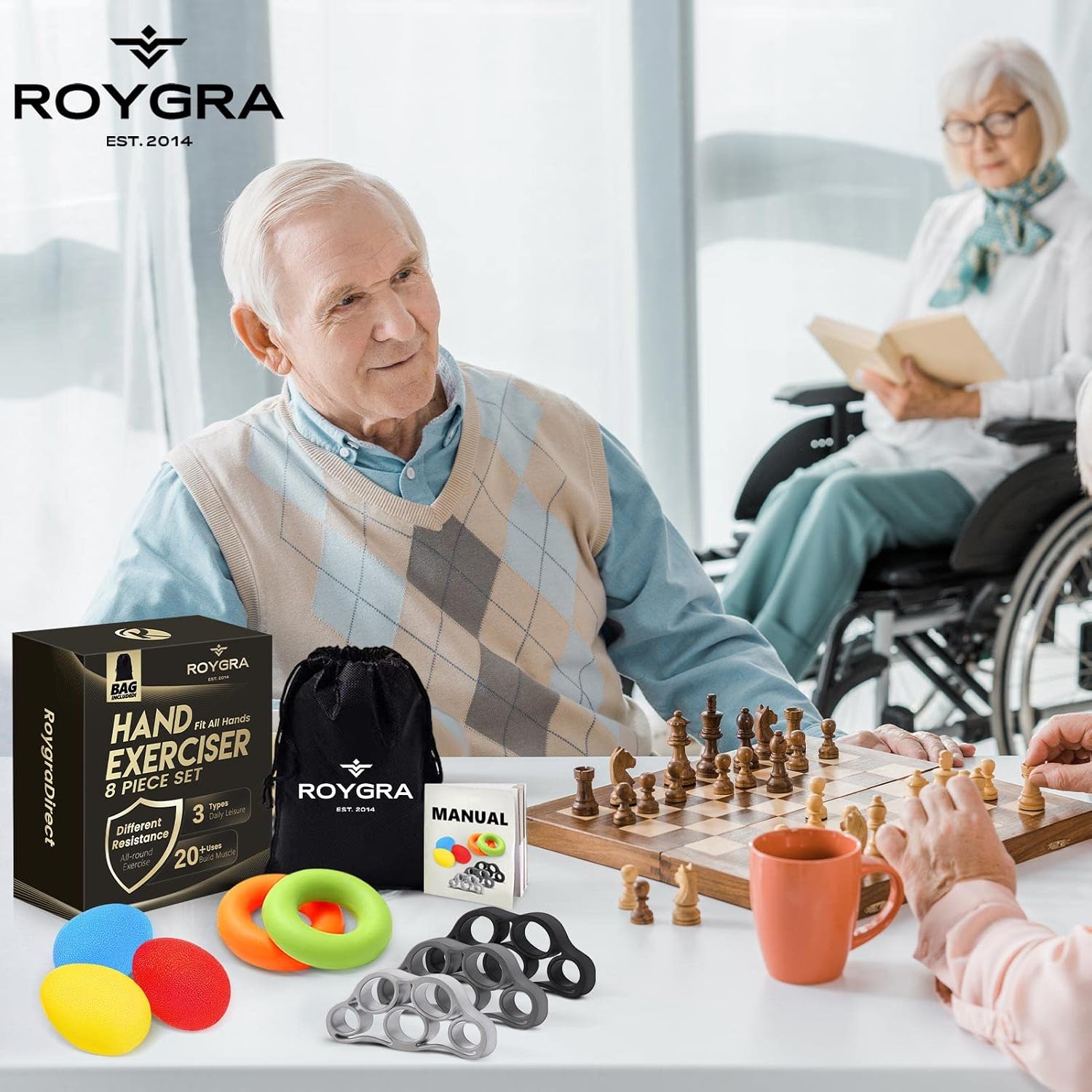 roygra Hand Exerciser, Finger Strengthener, Different Resistance Kit - 8 Pack