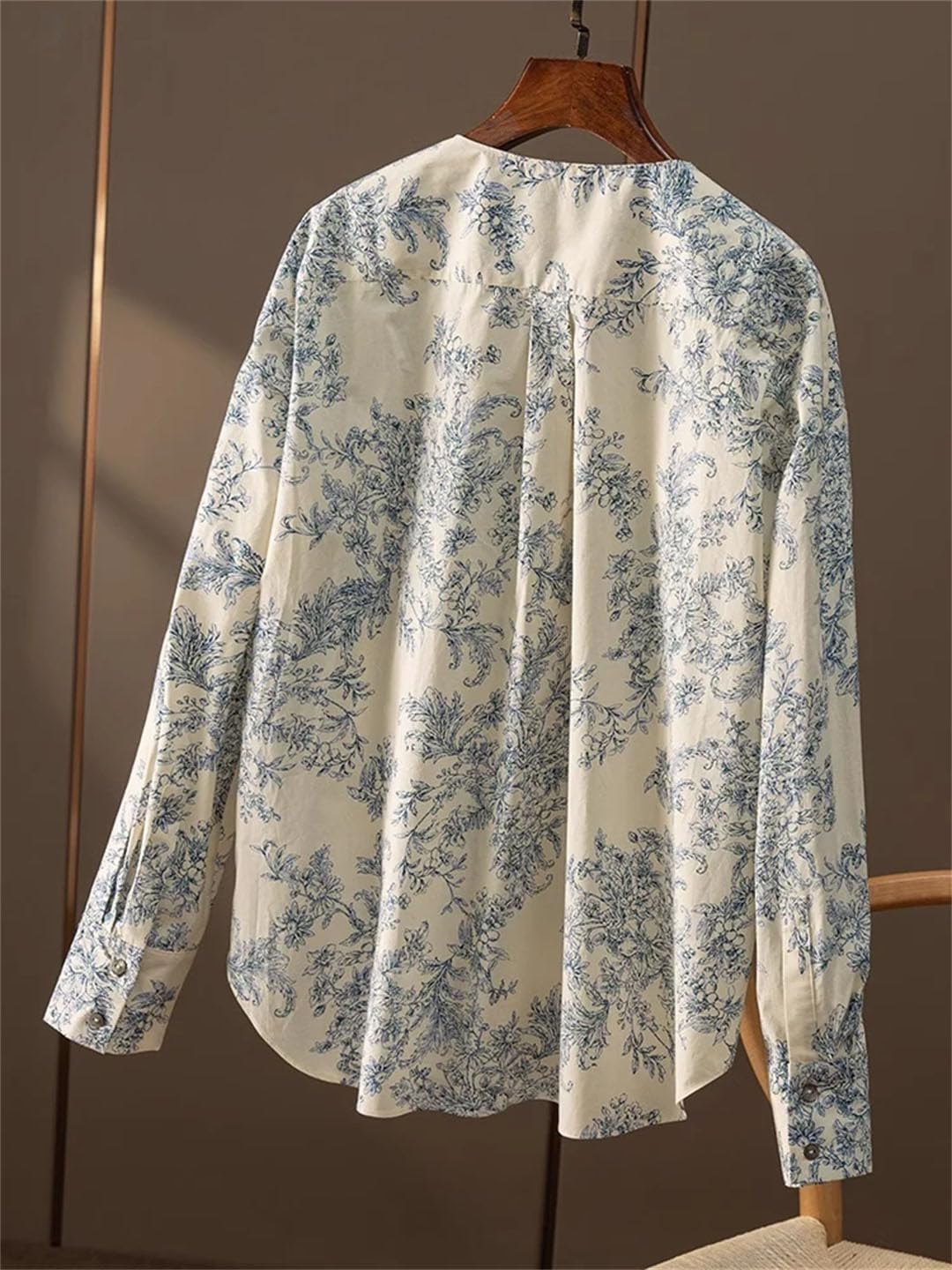 Camisas con estampado floral para mujer, 100% algodón, cuello redondo, blusas