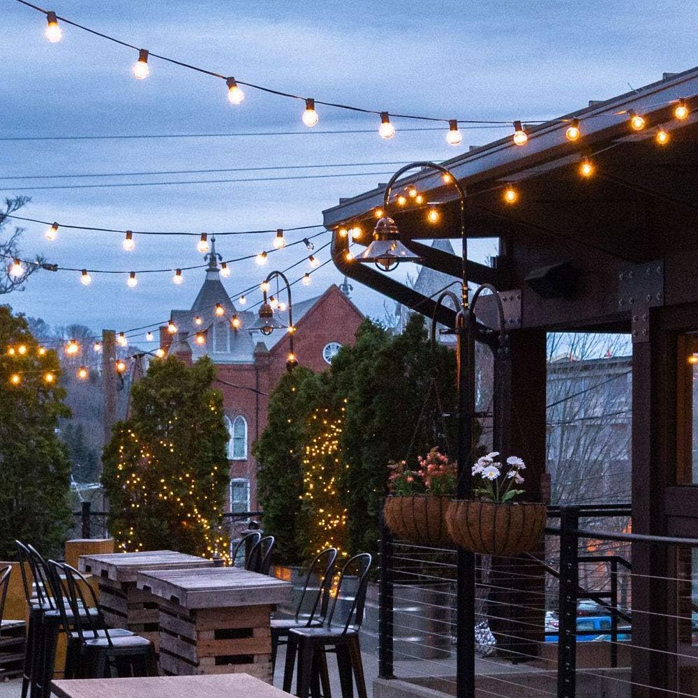 Outdoor String Lights 50ft Patio Lights with 55 G40 Bulbs (5 Spare), Connectable Globe String Lights for Party Tents Patio Gazebo Porch Deck Bistro Backyard Balcony Pergola Decor, Black Wire