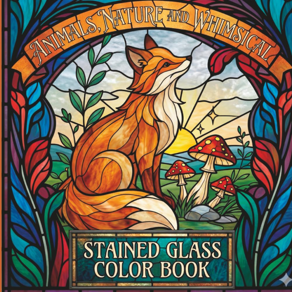 Animals, Nature and Whimsical, Stained Glass Color Book: 55 Captivating Stained Glass Designs: An Adult Coloring Book Featuring Bold Wildlife, Serene ... Whimsical Art for Relaxation and Creative Joy