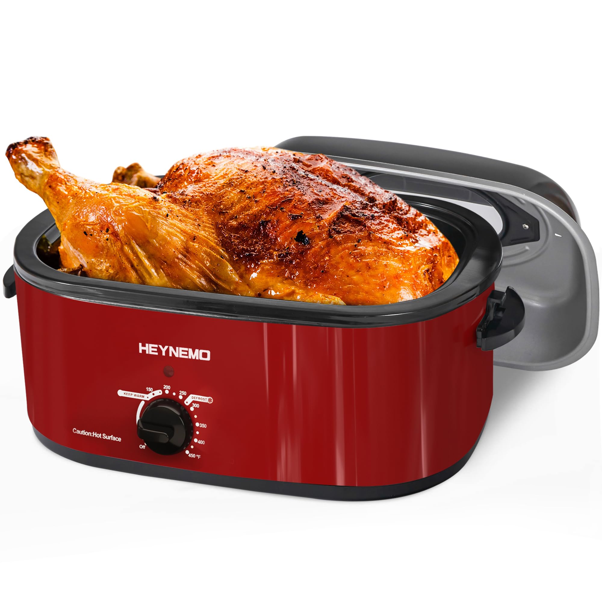 24QT Electric Roaster Oven, Electric Turkey Roaster with Viewing & Self-basting Lid, Stainless Steel Turkey Roaster Oven, RED