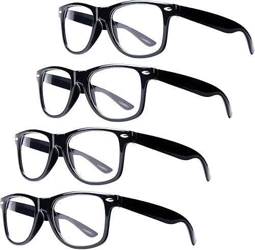 4 pares de anteojos retro para disfraz de nerd de Halloween, anteojos hipster negros con lentes transparentes, marco cuadrado transparente para