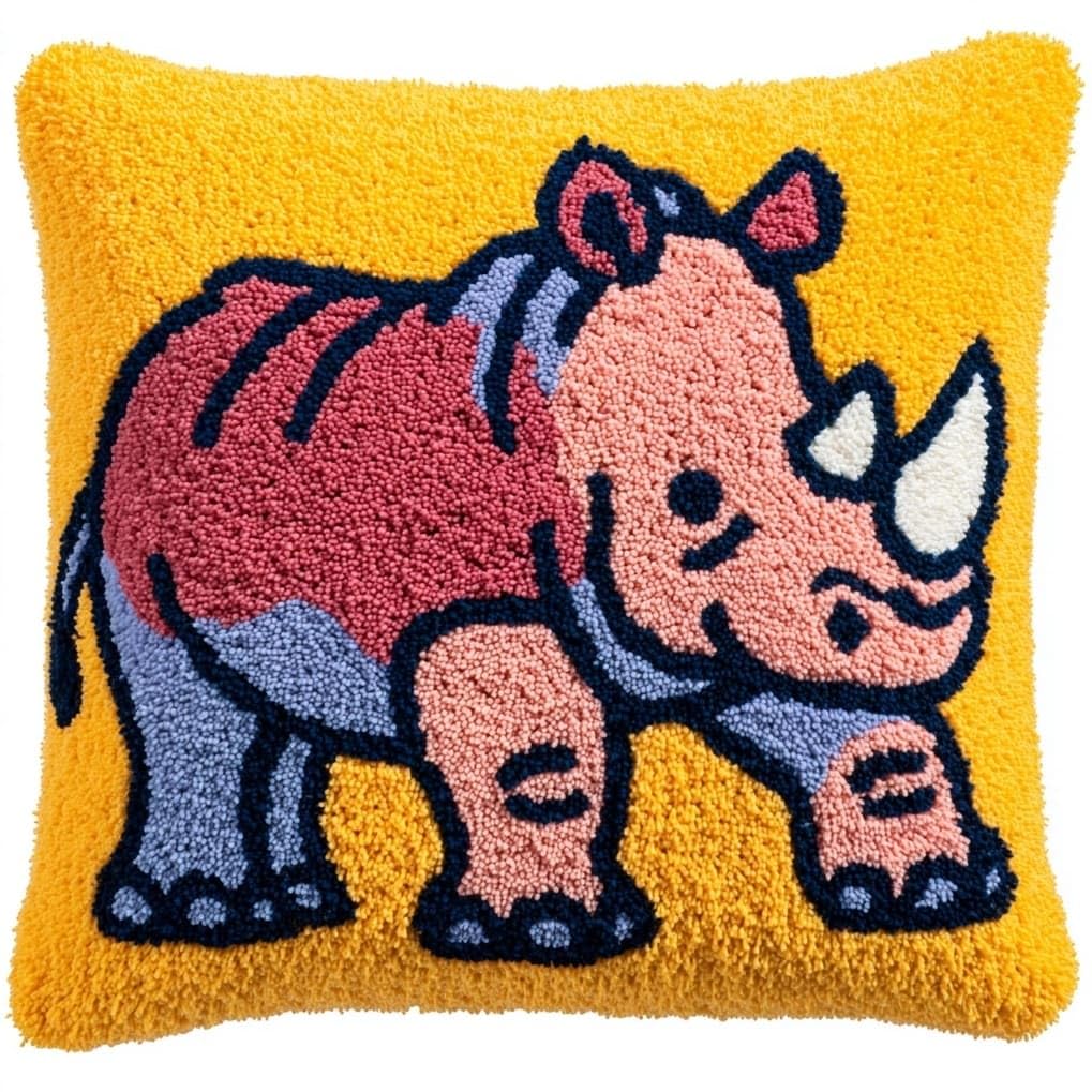 AxiangziK DIY Latch Hook Pillow Kits for Adults,Cartoon Rhinoceros