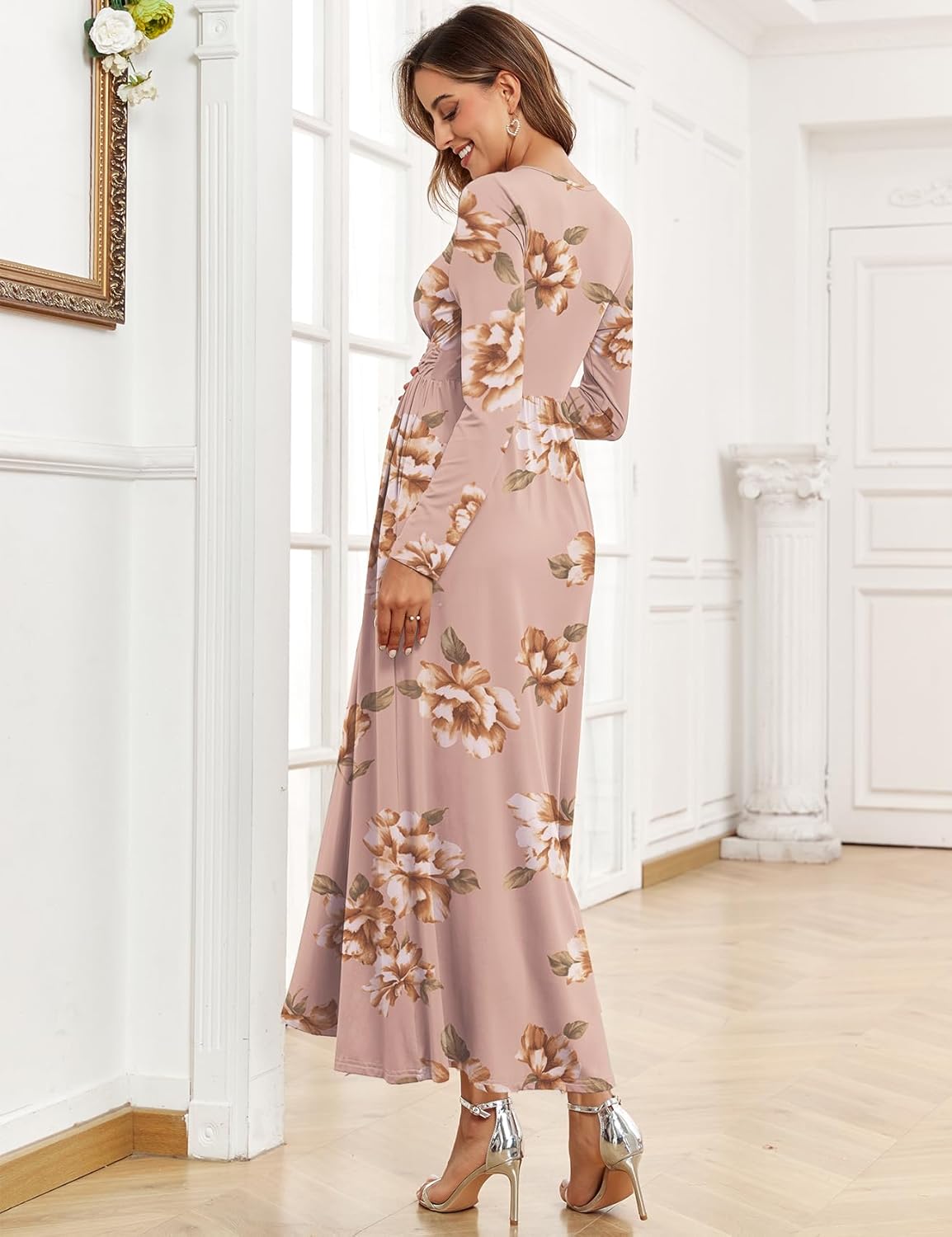 2025 Women's Maternity Maxi Dress Long Sleeve Wrap V Neck Pregnancy Dresses with Pockets Baby Shower Photoshoot Formal - Image 2