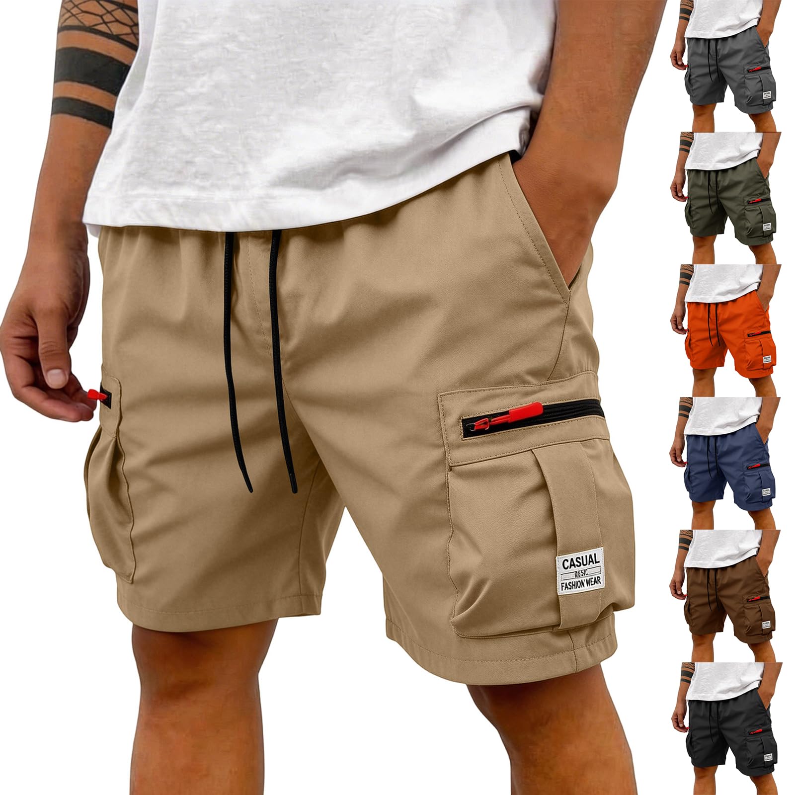 Baggy Cargo Shorts for Men Relaxed Fit Drawstring Waist Stretch Work Shorts Lightweight SweatShorts with Pockets