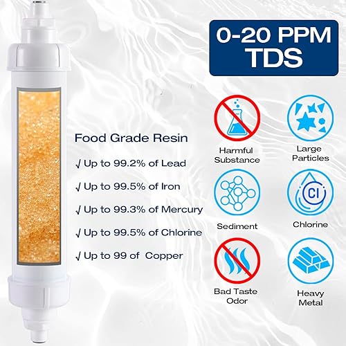 Miniatura 4 de H&G Lifestyles Reemplazo del filtro de agua para refrigerador, filtro de agua en línea 0 TDS, reduce el TDS a 0-20 PPM, elimina el olor de cloro de