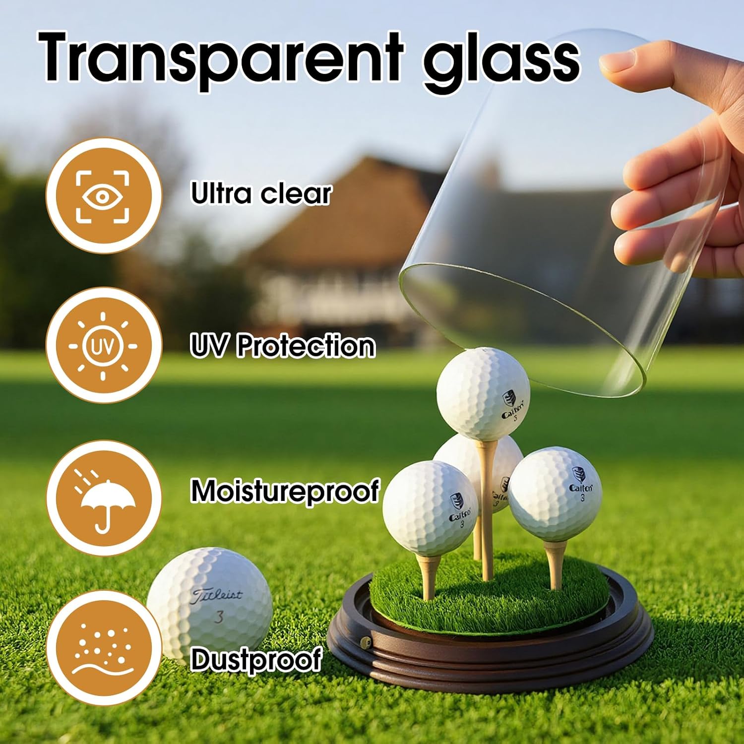 Illuminated Golf Ball Display Case,Hole in One Golf Ball Display Case,Clear Glass Memorabilia Stand with Wood Base,Single Golf Ball Holder for Souvenirs & Collections (Golf Balls Not Included)