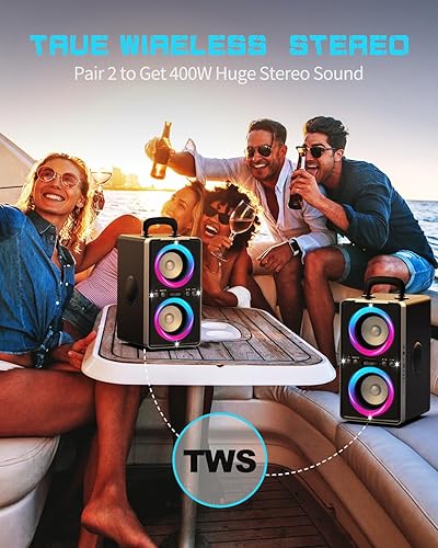 Miniatura 4 de Altavoz Bluetooth, estéreo de pico de 200 W con graves grandes, tiempo de reproducción de 20 horas, TWS, carga rápida, mango portátil, bocina