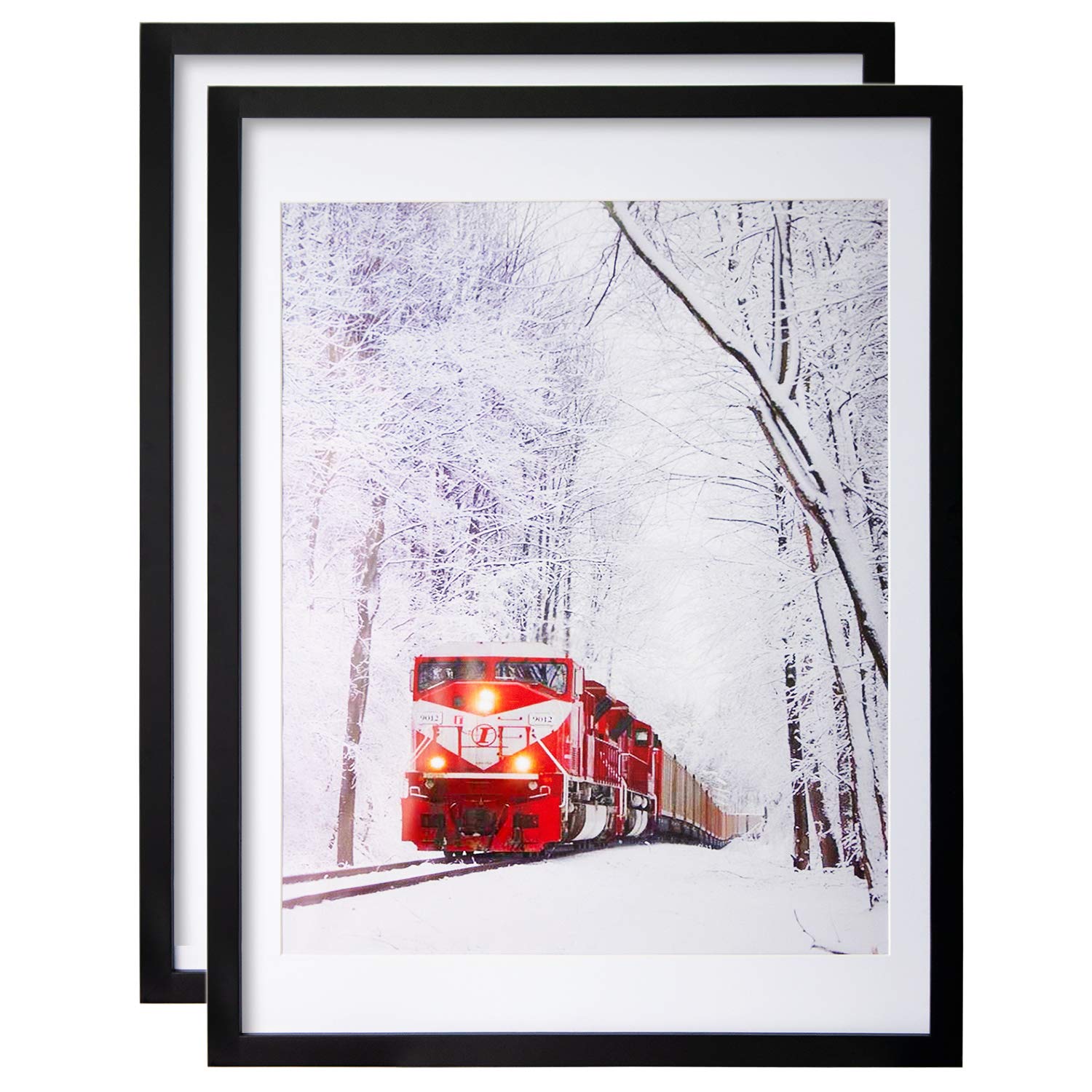 Egofine 18x24 Solid Wood Poster Frames Matted for 16x20 Black - Acrylic Plexiglass Front for Wall Mounting Hanging Picture Frame Vertically or Horizontally, Set of 2