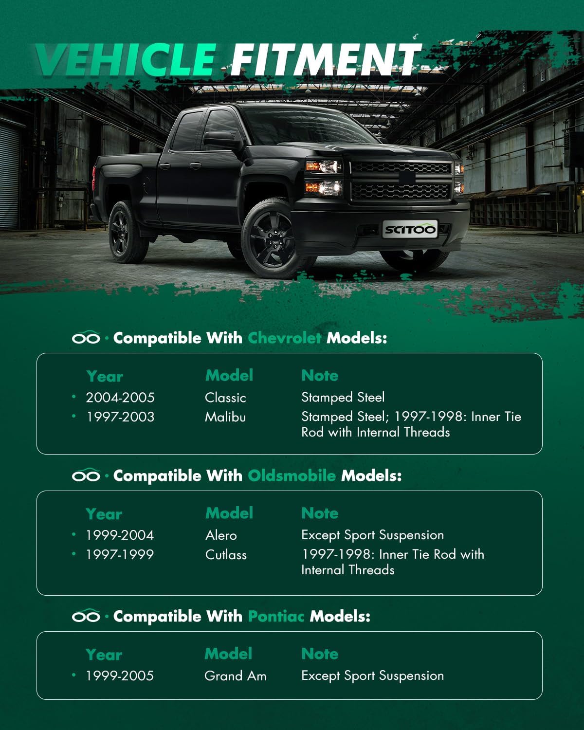 SCITOO 8pcs Front Lower Control Arm Ball Joint Suspension Kit Fit for Chevy for Malibu Classic for Oldsmobile Alero Cutlass for Pontiac Grand Am 1997-2003 Stabilizer Sway Bar Link Inner Outer Tie Rod