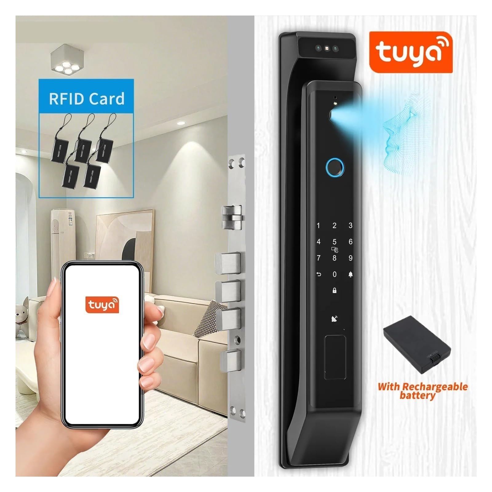 Tuya Wifi Elektroniczny Zamek Biometryczny Blokada Z Użyciem Linii Papilarnych Inteligentny Do Drzwi Hasło Rozpoznawanie Twarzy 3D Aparat Cyfrowy Wysoki Poziom BezpieczeńStwa